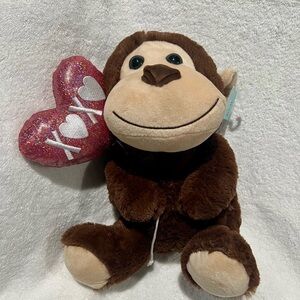 Exclusive Hug Me Monkey Ape Valentine Gift XOXO Pink Heart Plush 10” Brown